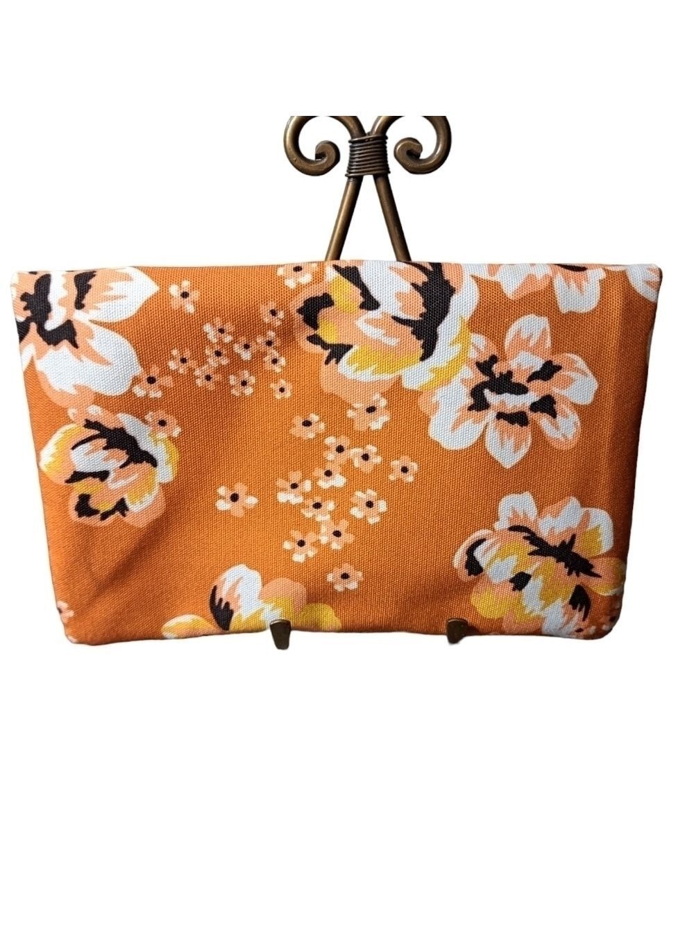 RACHEL PALLY FLORAL fold over reversible zip clutch purse pouch tassel orange - Picture 3 of 9